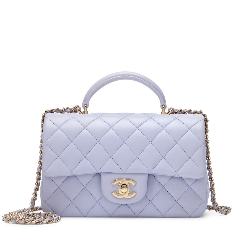 Chanel Mini Flap with Top Handle – Light Purple Quilted Lambskin