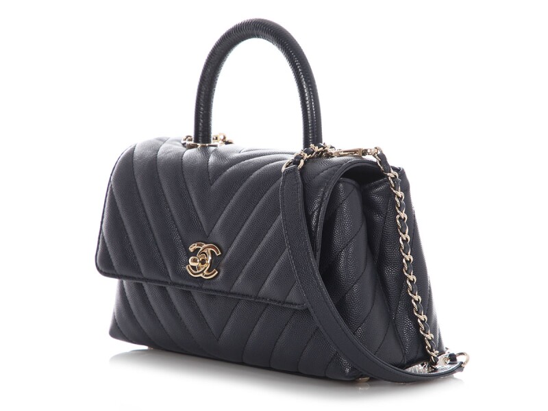 Chanel Mini Coco Top Handle – Navy Chevron Quilted Caviar - Görsel 3